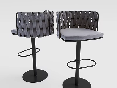 Modern Bar Stools With Woven Design Gray Padded Seat And Black Metal Frame 3d model