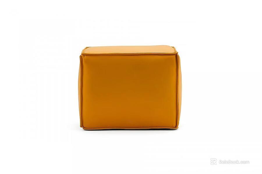 Orange Leather Square Ottoman With Simple Modern Design For Living Room 3d model 