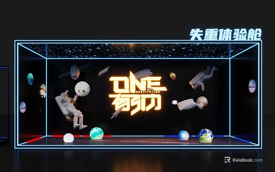 Weightless Experience Capsule Featuring ONE Gravity Theme with Floating Astronauts and Planets 3d model 