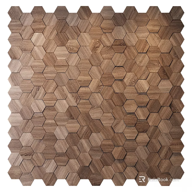 Wooden Hexagonal Tile Wall with Natural Texture and Geometric Pattern Design 3d model