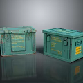 Green Vintage Metal Storage Boxes With Yellow Labels And Rustic Design