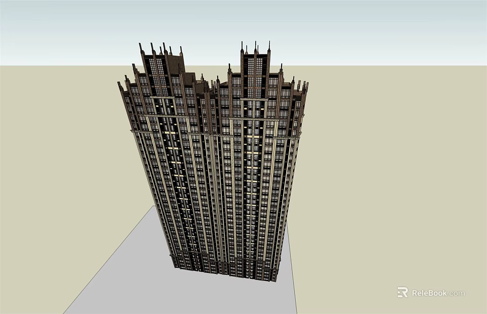 Modern High Rise Building 3D Architectural Design With Decorative Top And Windows 3d model 