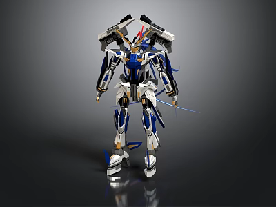 Blue White Gold Robot Mech With Sci Fi Armor And Weapon Design 3d model