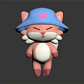 Adorable Pink Cartoon Creature Wearing Blue Hat With Heart Design And White Belly