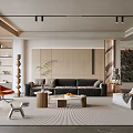 Modern Living Room Interior Design With Black Sofa Wooden Accents And Round Coffee Table