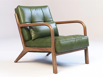 Modern Single Sofa With Green Leather Upholstery And Wooden Frame Design 3d model