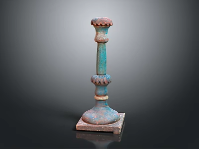 Vintage Decorative Pillar Featuring Turquoise Red Color And Ornate Carved Details 3d model