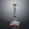 Vintage Decorative Pillar Featuring Turquoise Red Color And Ornate Carved Details