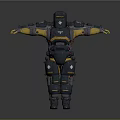 Sci Fi Armored Character With Black Yellow Armor And Mechanical Design Standing Pose