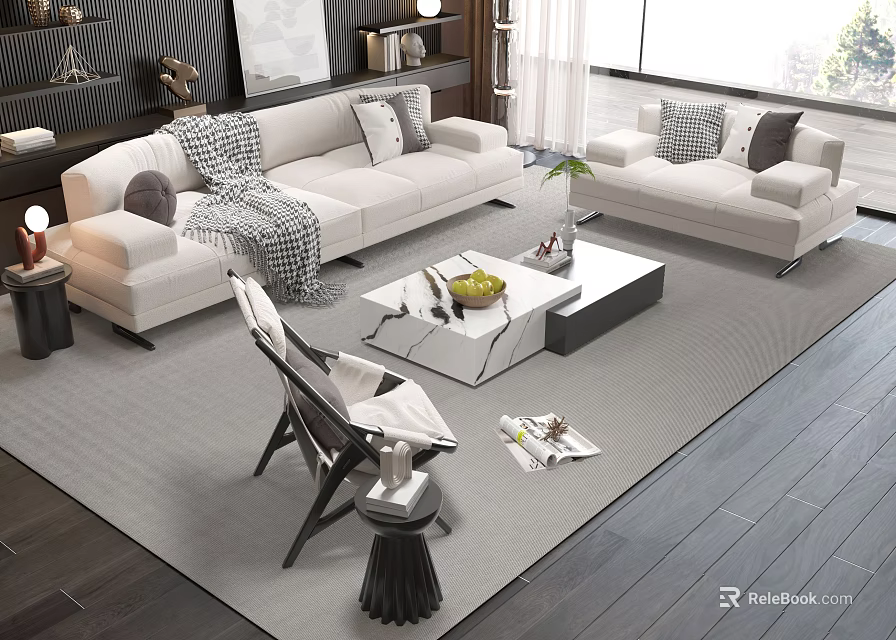 Modern Living Room Sofa Coffee Table Set With Plush Seating And Decorative Pillows 3d model 