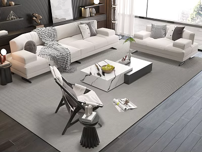 Modern Living Room Sofa Coffee Table Set With Plush Seating And Decorative Pillows 3d model