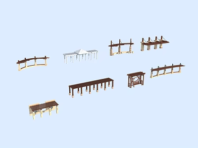 Various Wooden Outdoor Pergola Structures With Different Designs And Styles 3d model