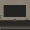 Dark Colored TV Stand With TV Vase And Decorative Items In Traditional Style