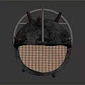 Stylish Hanging Chair With Checkered Pattern Cushion And Metal Stand Steering Wheel Design