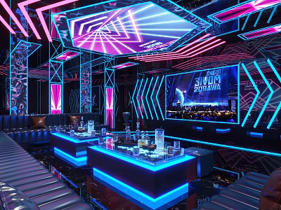 KTV Room With Neon Lights Large Screen Futuristic Decor And Bar 3d model