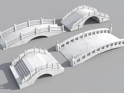 White Stone Landscape Bridges Featuring Various Shapes Arched Flat And Carved Chinese Railings 3d model
