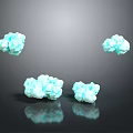 Four Light Blue Cloud Like Objects On Black Background With Reflections 3d model