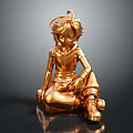 Golden Anime Style Character Statue in Sitting Pose With Hat And Boots