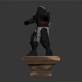 Muscular Black Chef Character with White Apron Standing on Wooden Base in Dynamic Pose