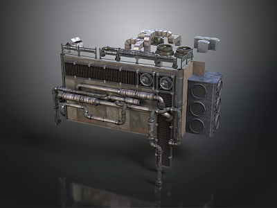 Industrial Mechanical Equipment With Metal Structure Pipes Gauges Radiators And Speakers 3d model