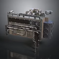 Industrial Mechanical Equipment With Metal Structure Pipes Gauges Radiators And Speakers