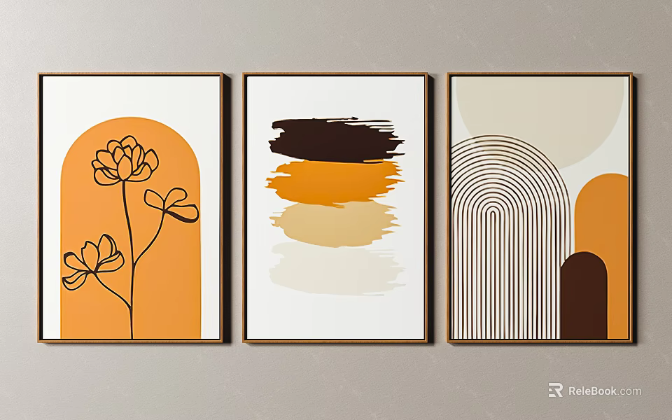 Modern Abstract Wall Art With Floral Geometric Patterns And Neutral Tones 3d model