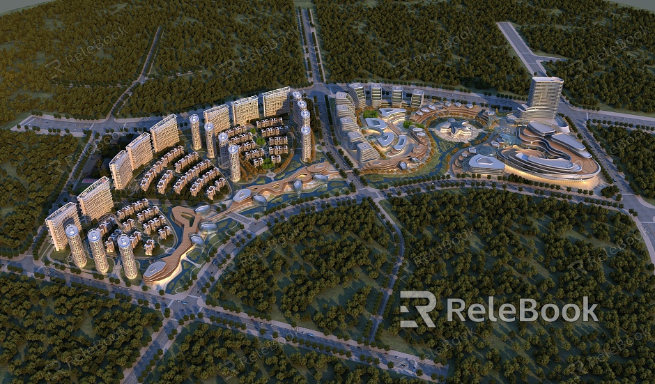 Aerial view of residential hotel planning model