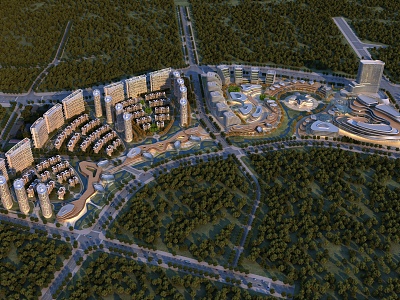 Aerial view of residential hotel planning model