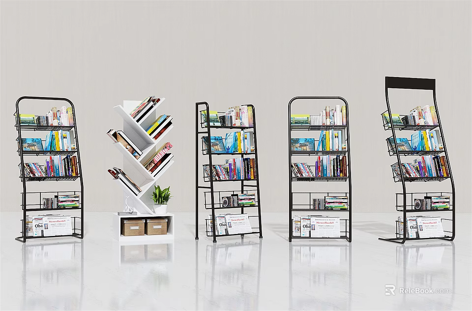 Modern Shelving Units With Various Designs Holding Books Boxes And Decorative Items 3d model 