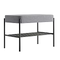 Two Gray Upholstered Sofa Benches With Metal Frame And Grid Shelf 3d model