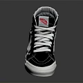 High Top Black And White Checkerboard Sneakers With White Laces And Red Logo
