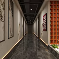 Traditional Chinese Hotel Lobby Interior With Wooden Screens Bookshelves And Sofa Seating