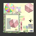 Cartoon Style Shop Scene With Colorful Awning Balcony Pink Umbrellas And Outdoor Tables