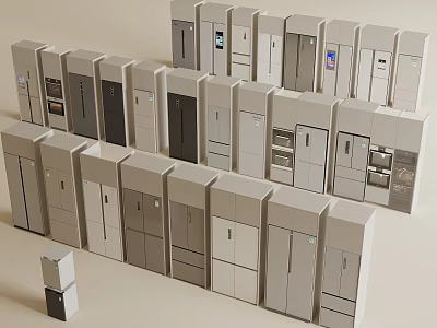 Modern Refrigerator Cabinets With Various Designs And Neutral Colors For Kitchen 3d model