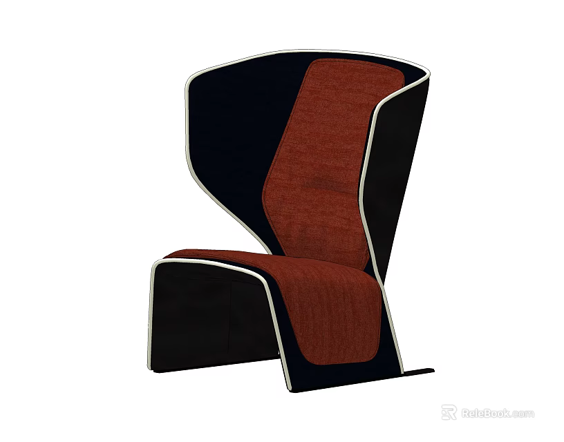 Modern Black and Red Accent Chair with Streamlined Upholstered Fabric Design 3d model 