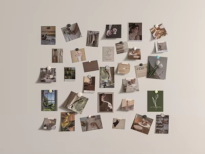Creative Photo Wall With Various Photos Different Subjects And Clothespins On Wall 3d model