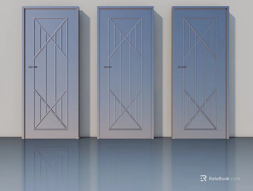 Modern Hinged Doors with Geometric Line Patterns in Light Color Finish 3d model 