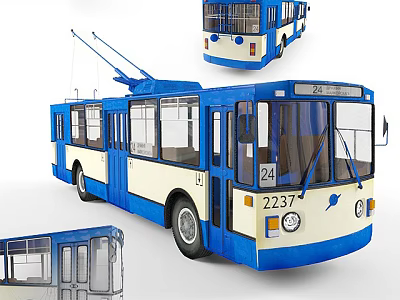 Classic Blue and White Bus with Multiple Views and Detailed Exterior Design 3d model