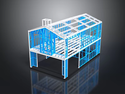 Two Story Building Steel Frame Structure With Blue And White Model Design 3d model