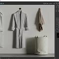 Cozy Soft Gray Robes Hanging On Wall With Beige Laundry Basket