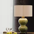 Modern Green Ceramic Table Lamp With Gourd Shaped Base And Cream Lampshade