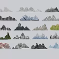 Various Shaped Stone And Wood Mountain Models With Different Colors And Textures 3d model