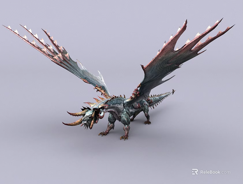 Mythical Flying Dragon With Large Spread Wings Sharp Spikes And Metallic Scales 3d model 
