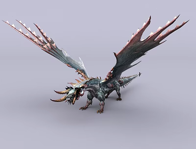 Mythical Flying Dragon With Large Spread Wings Sharp Spikes And Metallic Scales 3d model