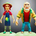 Cartoon Characters With Straw Hat Red Shirt Apron And White Beard Yellow Jacket Blue Pants