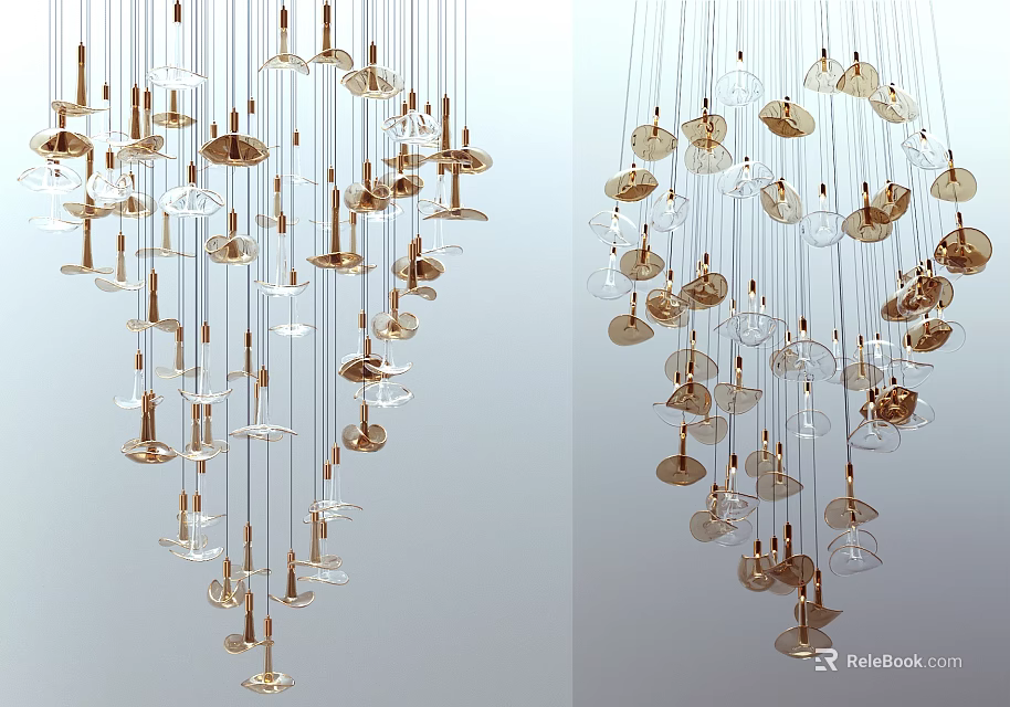 Modern Contemporary Chandelier Design With Multiple Hanging Glass And Metal Shades For Elegant Interior Lighting 3d model 