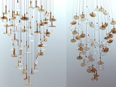 Modern Contemporary Chandelier Design With Multiple Hanging Glass And Metal Shades For Elegant Interior Lighting 3d model