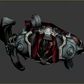 Fierce Game Movie Character in Spiked Metal Armor with Red Cape and Giant Sword