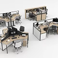 Modern Office Desk And Chair Sets With Modular Workstations And Computer Equipment 3d model