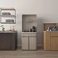 Three Piece Modern Storage Cabinets with Open Shelves and Drawers in Gray Brown Wooden Finishes